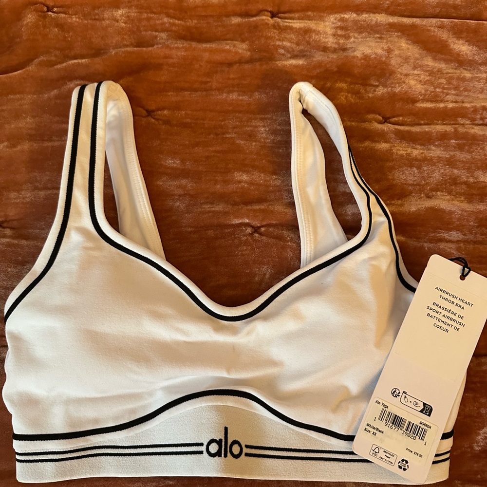ALO Yoga White Sports Bra with Black Trim